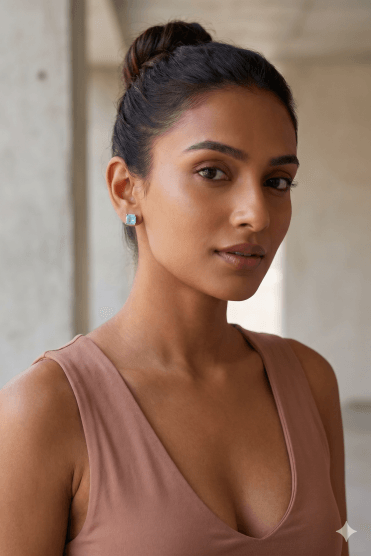 Frosted Square Stone Stud Earring