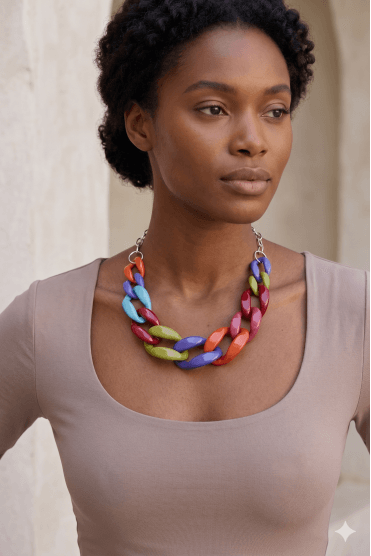 Frozen Rainbow Opaque Chunky Link Statement Necklace