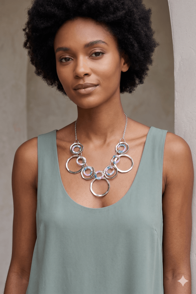 Majique London Fusion Hoops Silver Chain Necklace