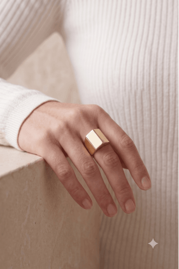 Geometric Gold Rectangular Ring