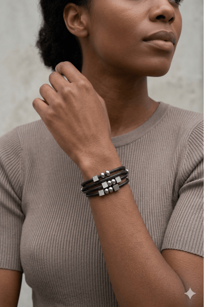 Majique London Geometric Grey Leather Bracelet