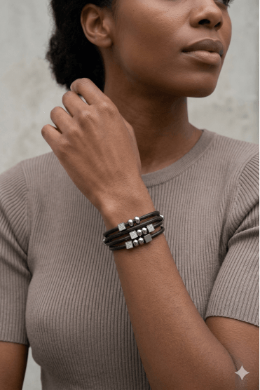 Geometric Grey Leather Bracelet