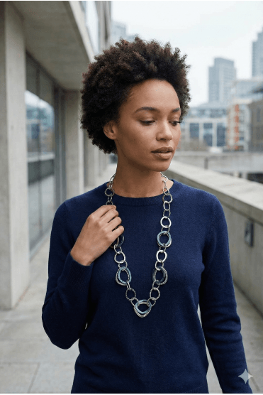 Geometric Resin & Silver Link Necklace