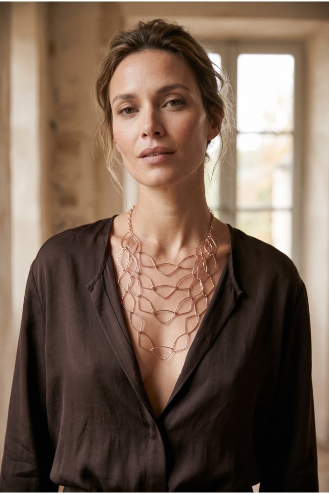Majique London Geometric Rose Gold Multi Strand Necklace