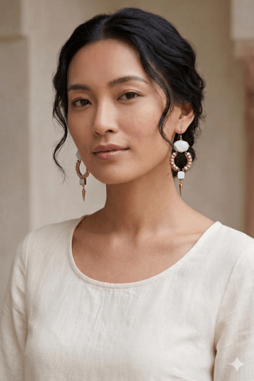 Geometric Stone Fish Hook Drop Earrings