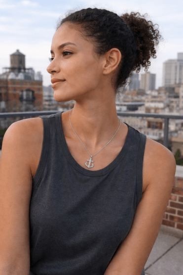 Glam Anchor Cubic Zirconia Belcher Chain Necklace