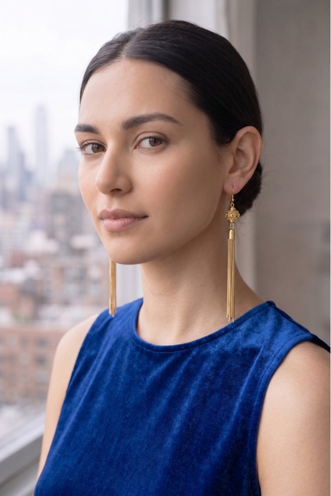 Majique London Glam Crystal Ball & Chain Tassel Drop Earrings