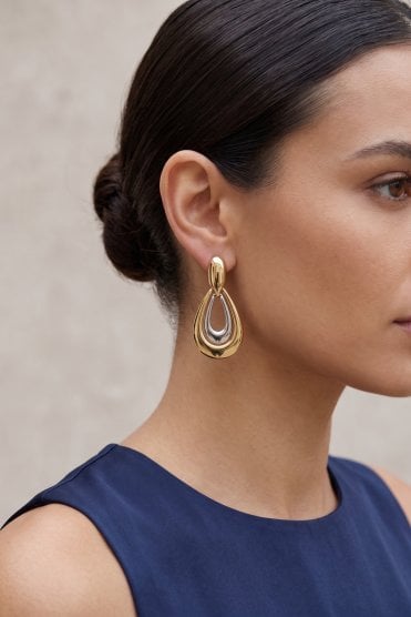 Glamour Duo Tone Double Teardrop Stud