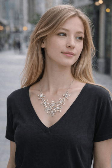 Gleaming Floral Silver Chain Necklace
