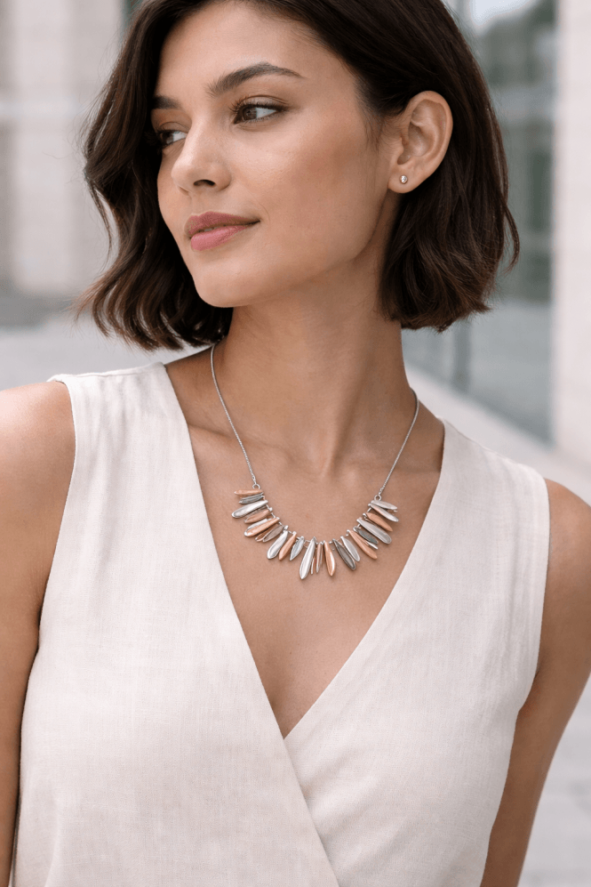 Majique London Gleaming Silver Serpent Chain Necklace With Oval Droplets