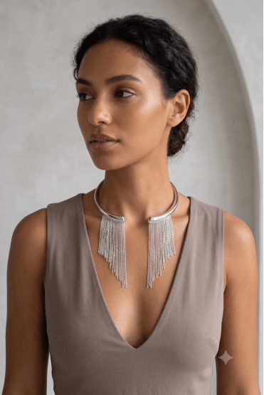 Gleaming Silver Tassel Chain Choker