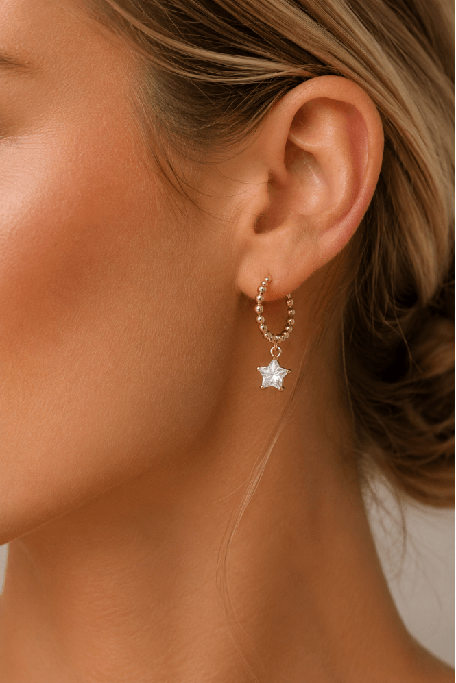 Majique London Glimmering Galactic Hoop Earring With Crystal Star Drop