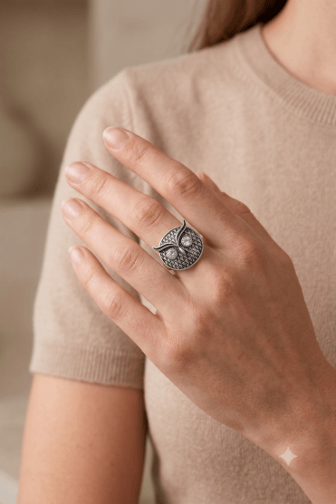 Glimmering Owl Crystal Ring