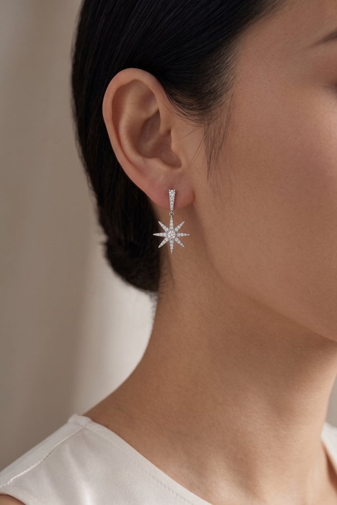 Majique London Glimmering Silver Starry Crystal Drop Earring