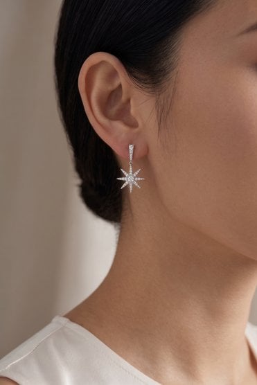 Glimmering Silver Starry Crystal Drop Earring