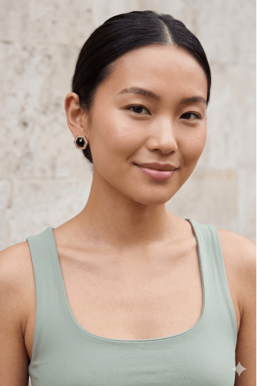 Gold Crystal & Onyx Heptagon Clip On Earring