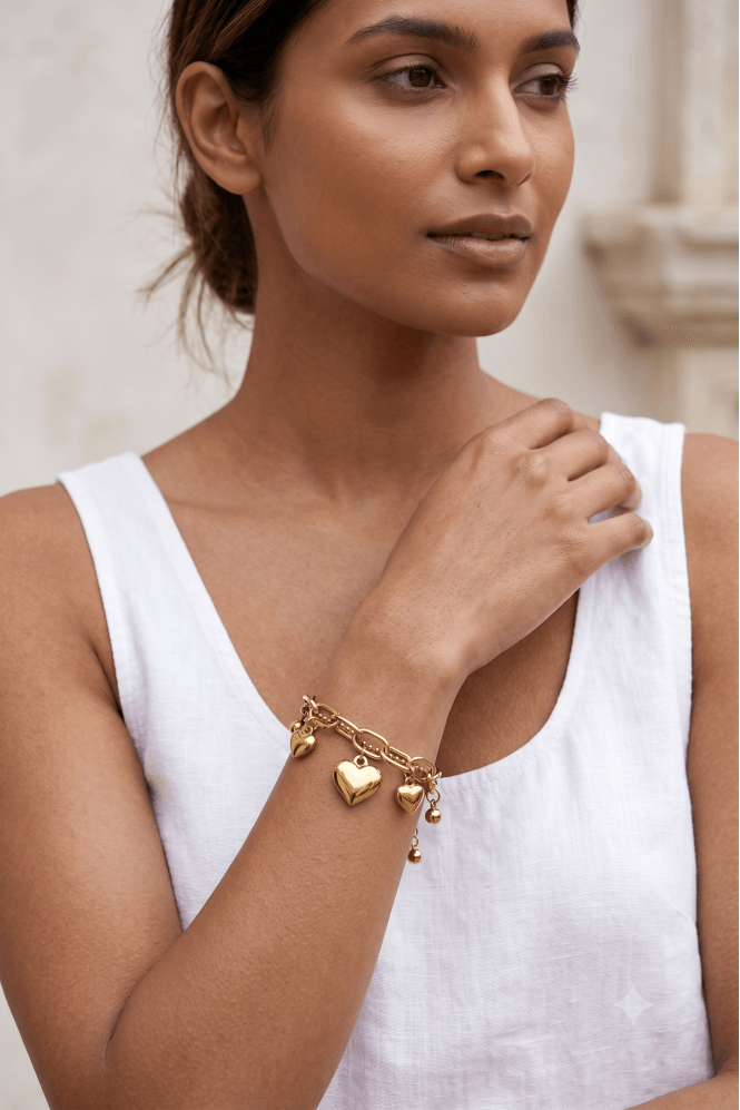 Majique London Gold Heart Ball Chain Bracelet