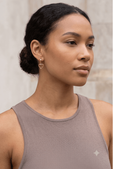 Gold Heart Drop Hoop Earrings