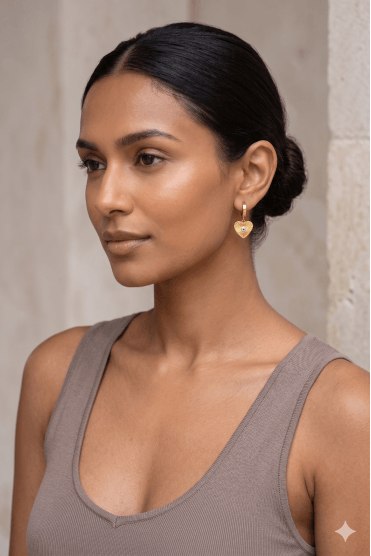 Gold Heart Drop Huggie Earrings