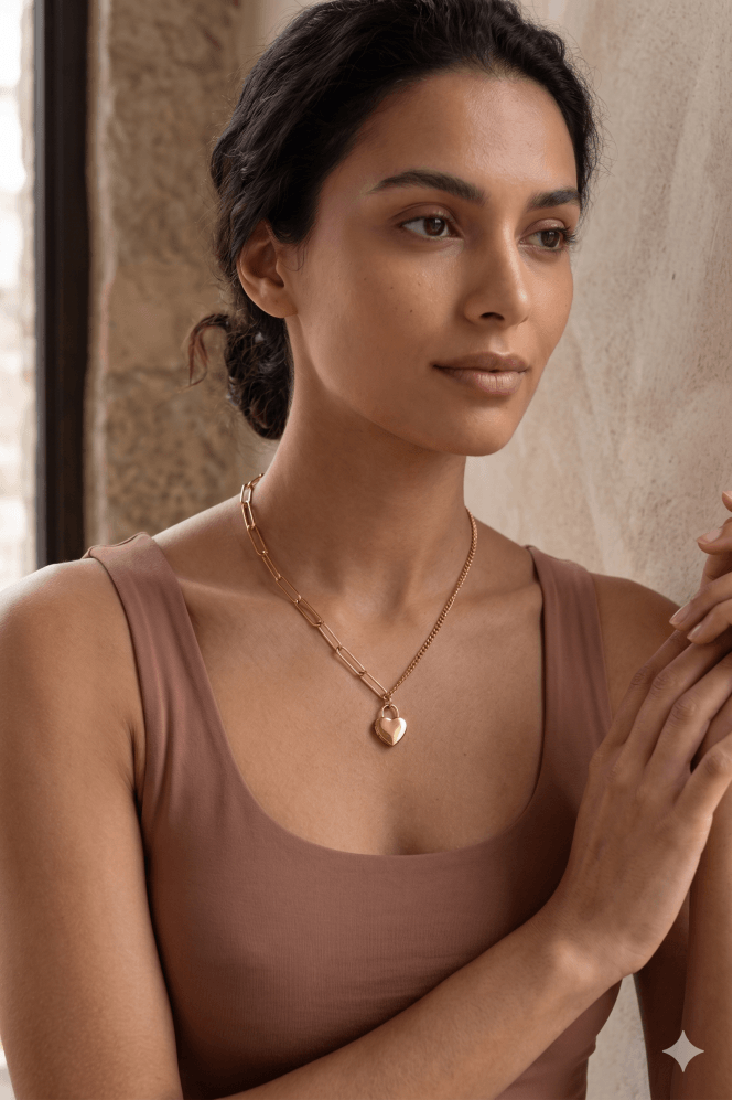 Majique London Gold Heart Lock Necklace