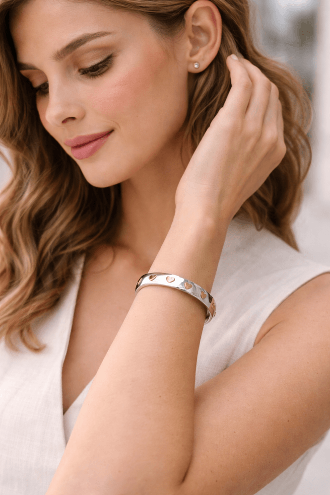 Majique London Gold Heart Rhodium Cuff Bangle