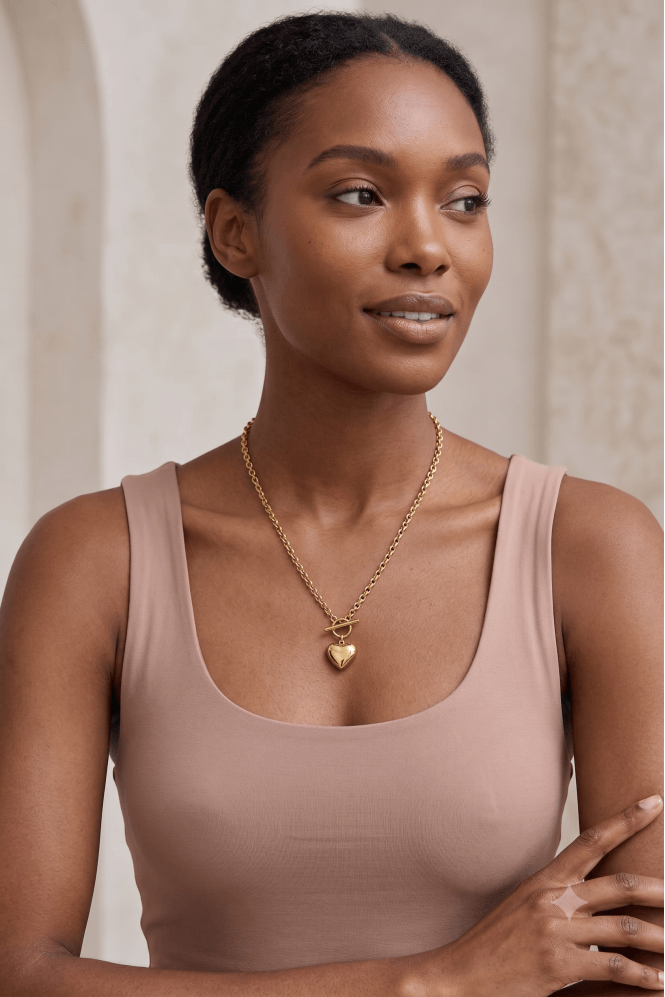 Majique London Gold Heart T-Bar Necklace