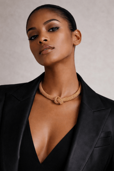 Gold Knot Caviar Necklace