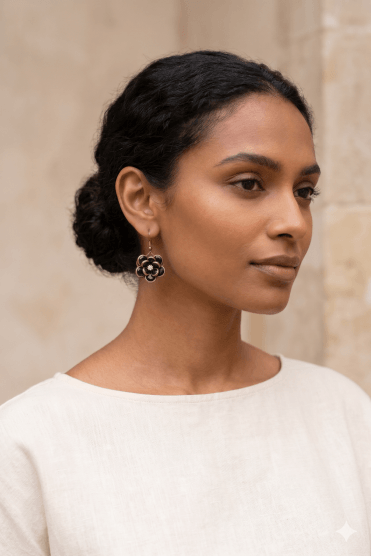 Gold Ox Flower Fish Hook Earring