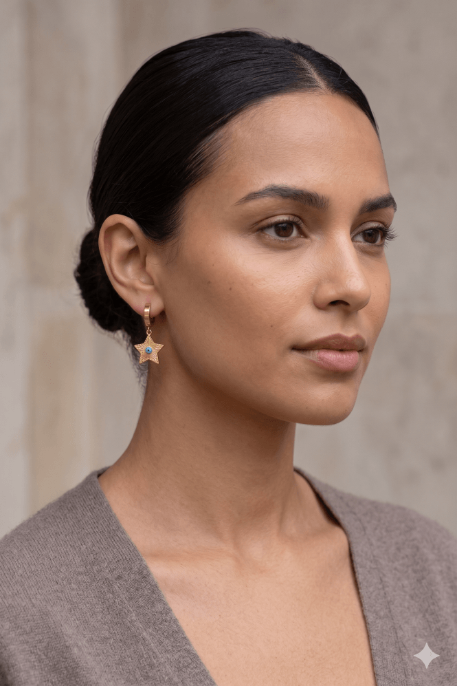 Majique London Gold Star Drop Huggie Earrings