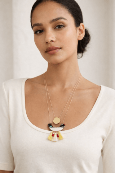 Golden Arc Tassel Chain Necklace