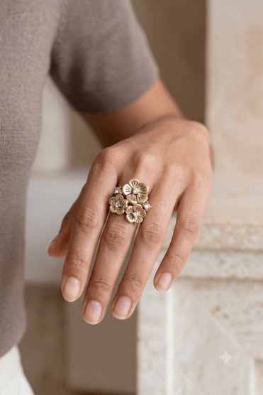 Golden Blossom Crystal Ring