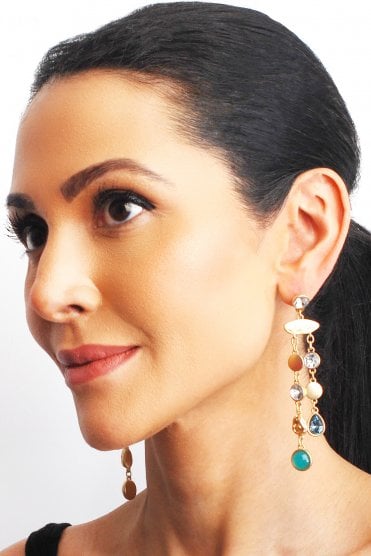 Golden Cascade Luxe Chandelier Earring With Crystal And Montana Stone