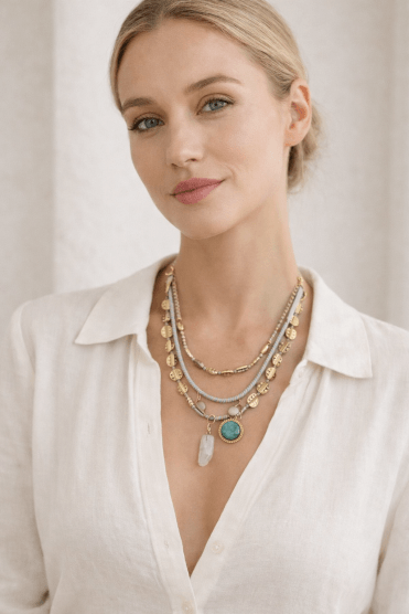 Golden Hammered Coin Layered Necklace