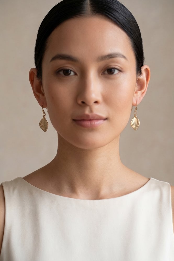 Majique London Golden Leaf Drop Earring
