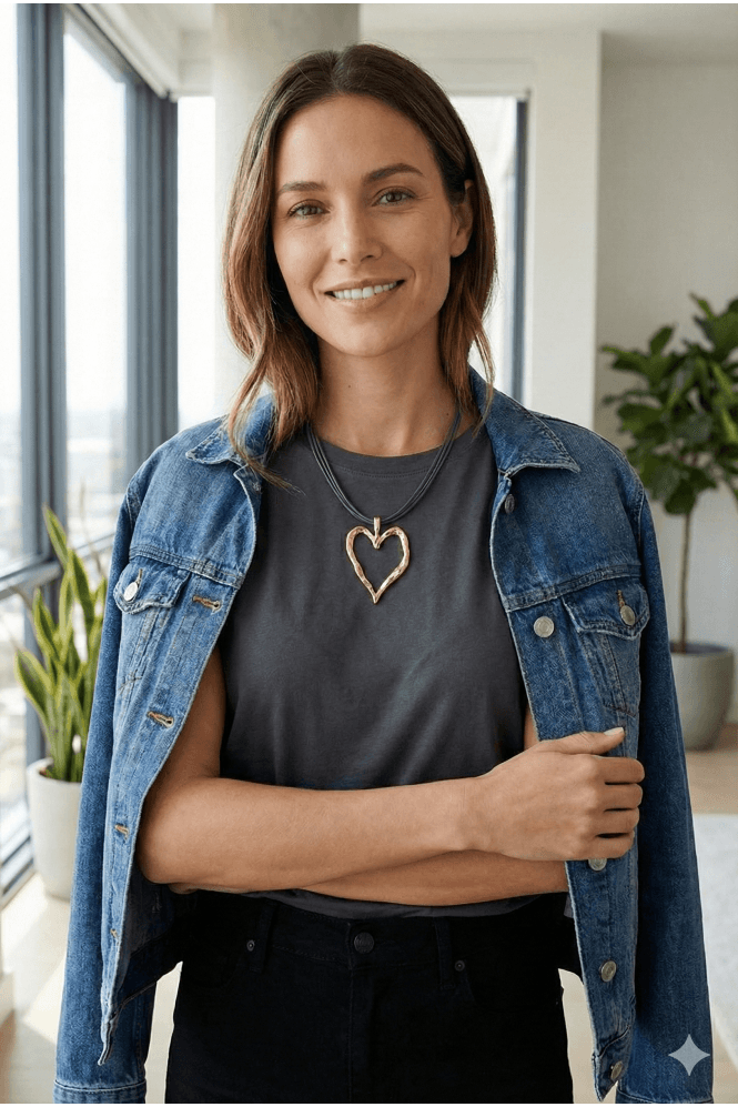 Majique London Grey Luxe Leather Heart Pendant Necklace