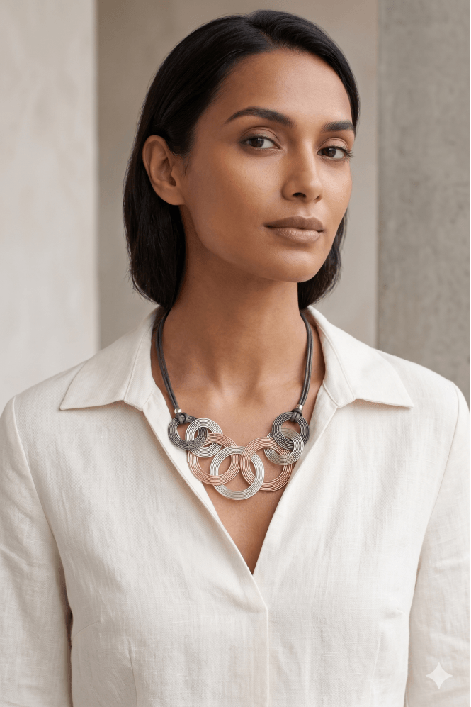 Majique London Grey Suede Statement Necklace With Tritone Spring Hoops