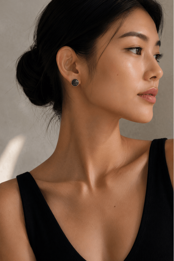 Majique London Hamilton Gold Grey Stone Stud Earring