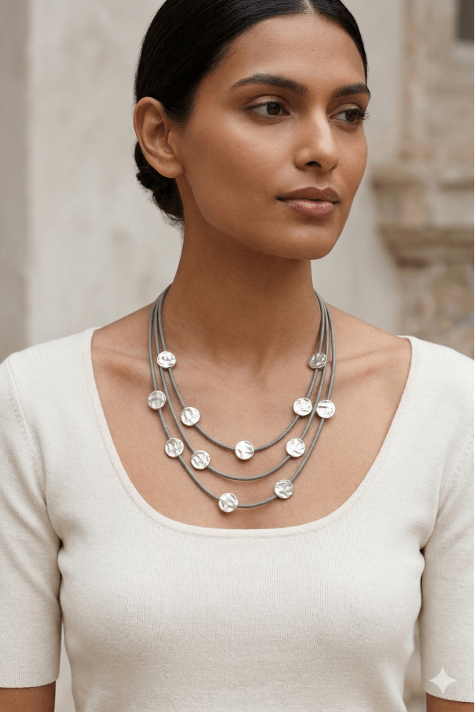Majique London Hammered Coin Leather Necklace