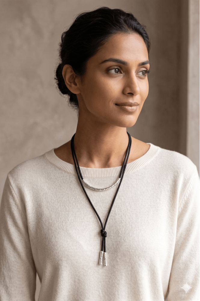 Majique London Hammered Drop Suede Long Necklace