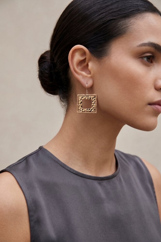 Majique London Hammered Square Drop Earring
