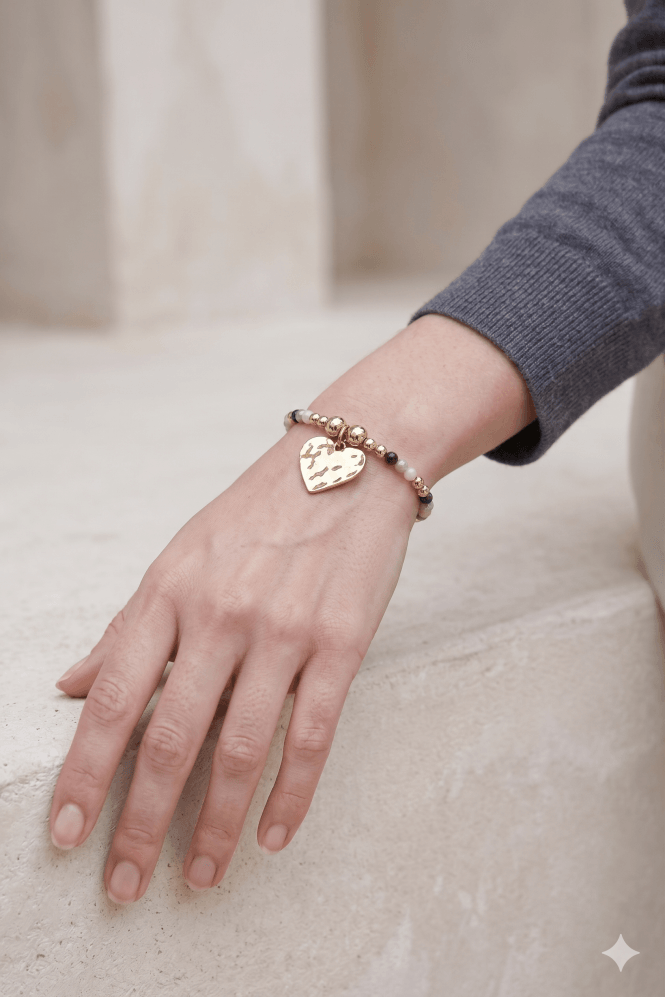 Majique London Heartbeat Elegance Beaded Bracelet With Textured Charm