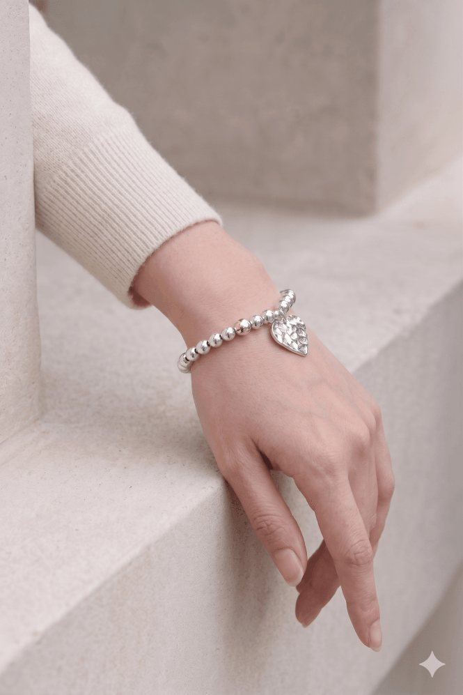 Majique London Heartbeat Glam Beaded Bracelet With Textured Charm