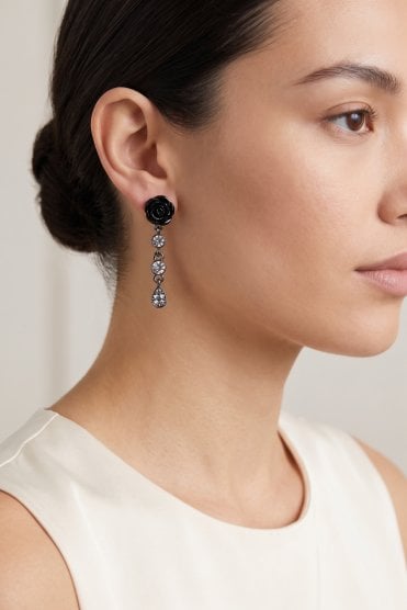 Jet Bloom Crystal Drop Earring