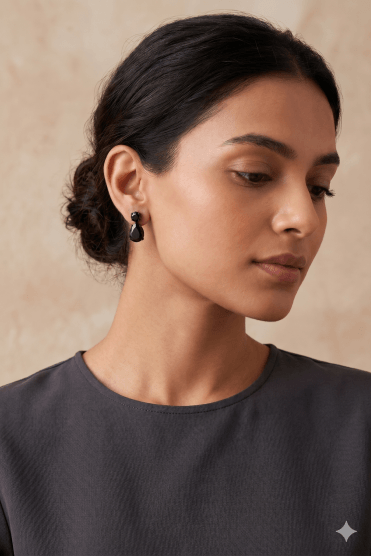 Jet Noir Teardrop Post Earring