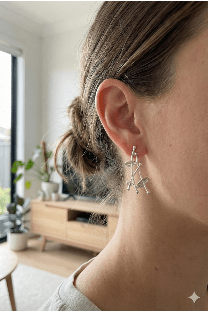 Majique London Leaf Bar Drop Stud Earring