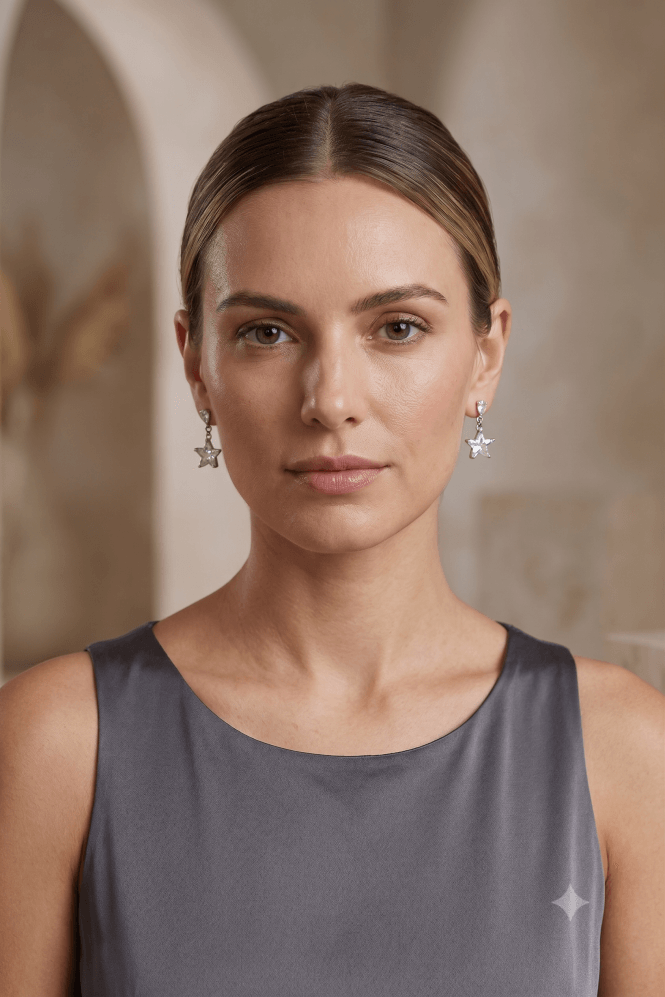Majique London Luminous Starlight Fusion Cubic Zirconia Teardrop Stud Earring With Star Drop