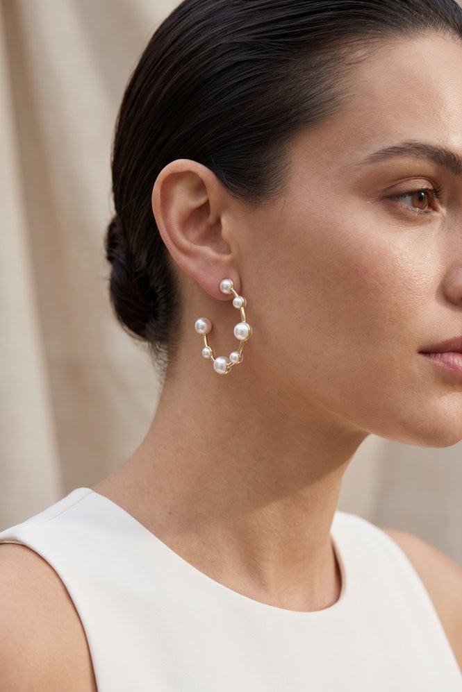 Majique London Lustrous Pearl Hoop Stud Earring