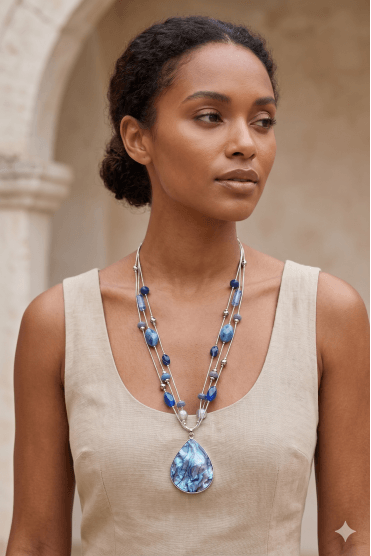 Lustrous Silver Abalone Shell Statement Necklace