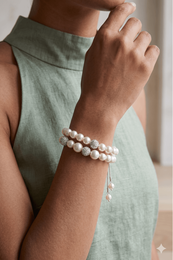 Majique London Lustrous Silver Elegance Bracelet With Pearl And Crystal Accents