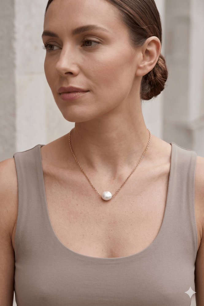 Majique London Luxe 14K Gold Short Chain Necklace With Oversized Freshwater Pearl Bead